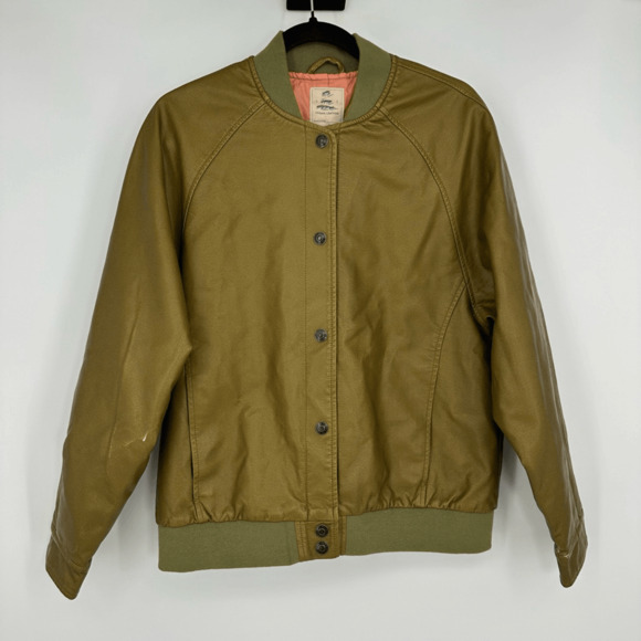 Free People Wild Rose Vegan Leather Bomber Jacket XS Oversized Lizard Green Boho - Picture 1 of 12